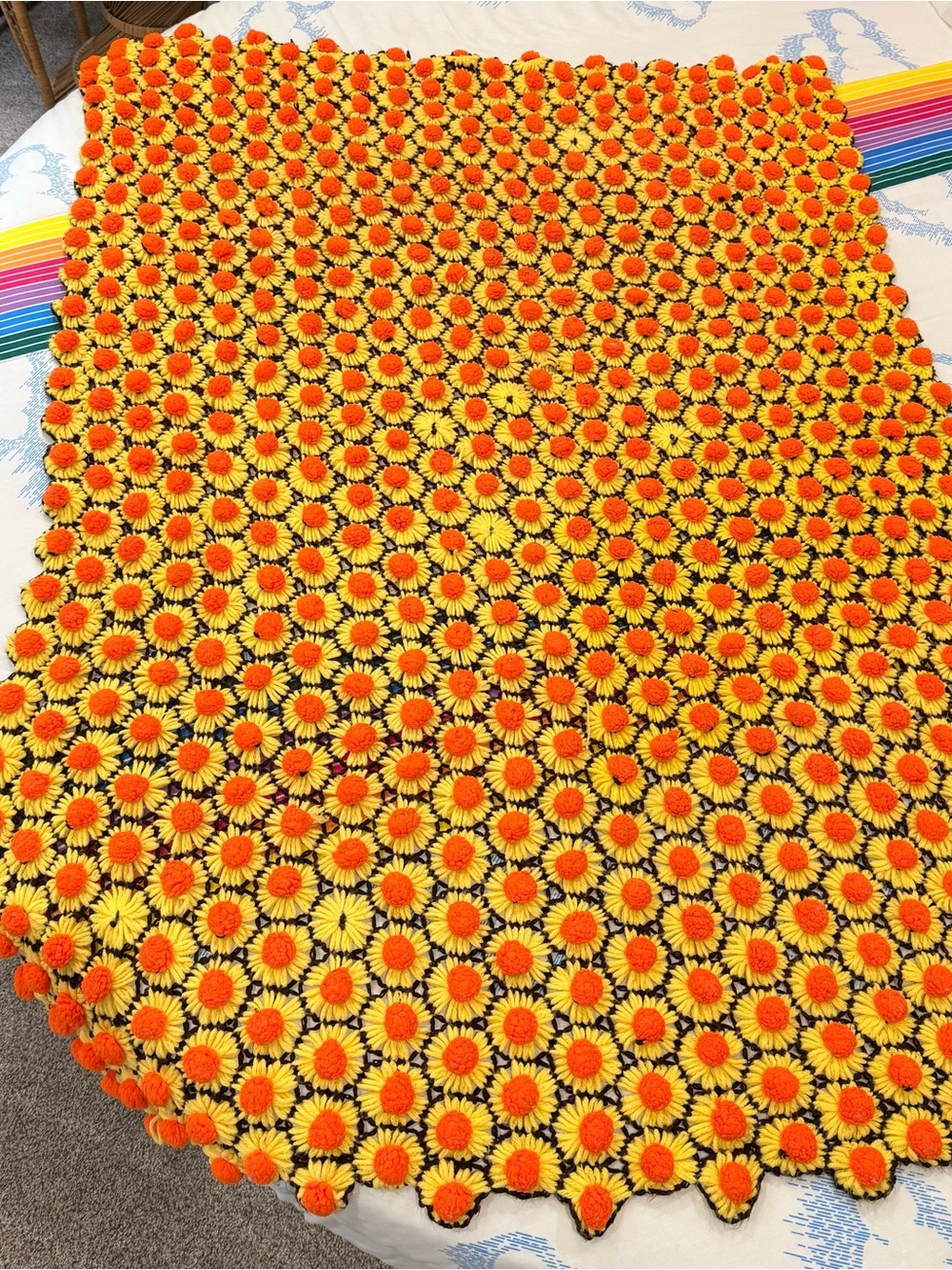 Handmade Bright Daisy Crochet Throw Blanket - Yellow & Orange